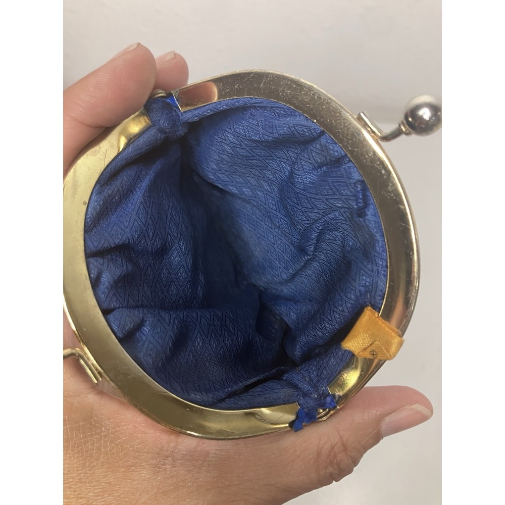 VTG Rare Blue Eel Skin Keychain + Double Kiss Lock Coin Purses Korea Gold Frame - Picture 9 of 12